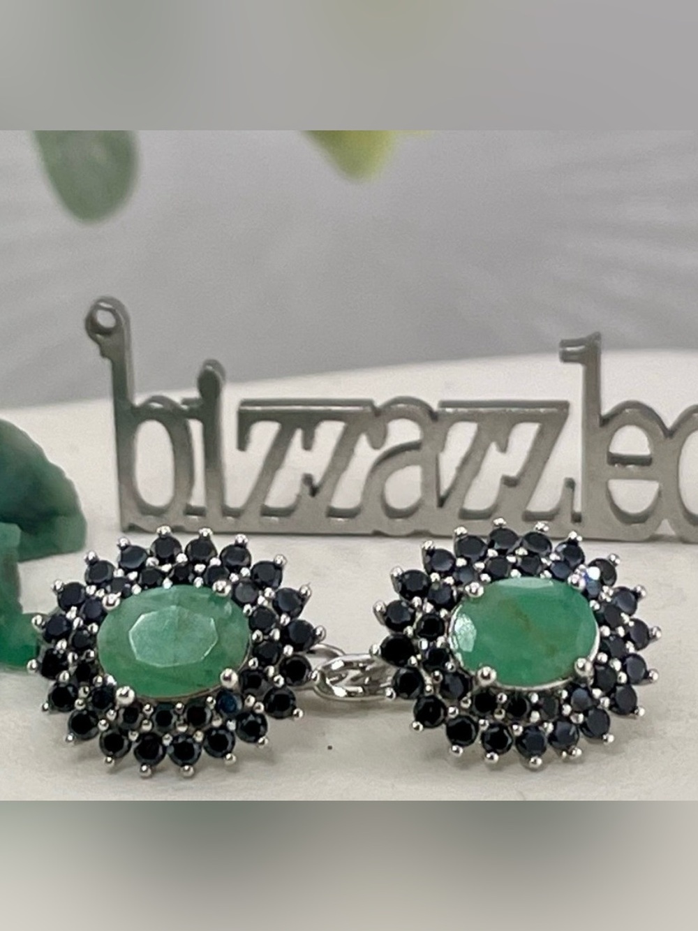 3.34ct Emerald & Spinel Earrings Silver 925